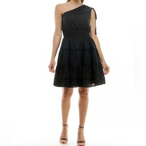 Taylor Black One-Shoulder Dress